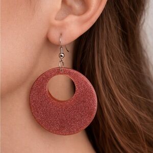 Red Retro Glitter Hoop Earrings